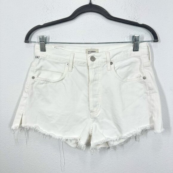 Citizens of Humanity Premium Vintage Annabelle Long Relaxed Shorts White Raw Hem - Picture 2 of 11